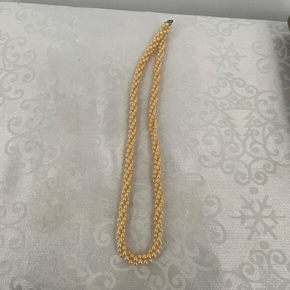 Vintage Double-Strand Faux Pearl Necklace With Ornate Clasp - Picture 1 of 5